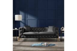 Home Detail Jaguar 3 Seater Sofa Chesterfield Design Velvet in Dark Grey - thumbnail 1