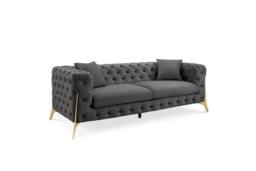 Home Detail Jaguar 3 Seater Sofa Chesterfield Design Velvet in Dark Grey - thumbnail 2