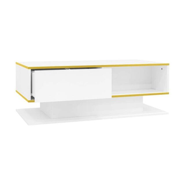 KORVIXA LED Coffee Table w/ Storage Drawers Modern High Gloss in White - Size: 100 cm x 100 cm - image 1