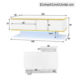 KORVIXA LED Coffee Table w/ Storage Drawers Modern High Gloss in White - Size: 100 cm x 100 cm - thumbnail 2