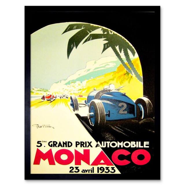 "Wee Blue Coo Sport Motor Race Grand Prix Monaco Monte Carlo Framed Wall Art Print - Size: W12"" x H16""" - image 1