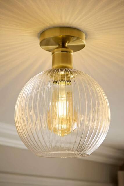 ValueLights Maddison Clear Ribbed Glass Globe Shades Flush Ceiling Light in Gold - image 1