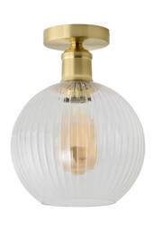 ValueLights Maddison Clear Ribbed Glass Globe Shades Flush Ceiling Light in Gold - thumbnail 6