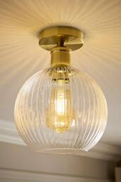 ValueLights Maddison Clear Ribbed Glass Globe Shades Flush Ceiling Light in Gold - thumbnail 1