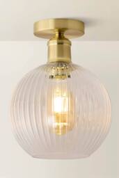 ValueLights Maddison Clear Ribbed Glass Globe Shades Flush Ceiling Light in Gold - thumbnail 3
