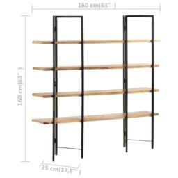 Berkfield Home 4-Tier Bookcase 160x35x160 cm Solid Mango Wood in Brown - Size: 160 x 35 x 160 cm - thumbnail 7