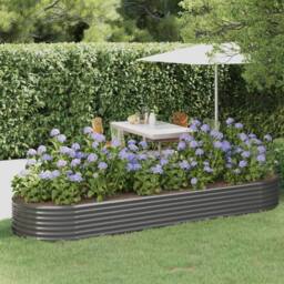 Berkfield Home Garden Raised Bed Powder-coated Steel 322x100x36 cm Grey - Size: 322 x 100 x 36 cm - thumbnail 2