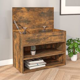 Berkfield Home Shoe Bench Smoked Oak 60x30x45 cm Engineered Wood in Brown - Size: 60 x 30 x 45 cm