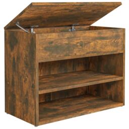 Berkfield Home Shoe Bench Smoked Oak 60x30x45 cm Engineered Wood in Brown - Size: 60 x 30 x 45 cm - thumbnail 2