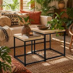 Wyld Haus Vattesa Set of 2 Oak Effect Nesting Coffee Tables in Light Oak - thumbnail 1