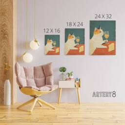 "Artery8 Cat Drinking Wine With Cheese Canvas Wall Art Print in Orange - Size: W18"" x H24""" - thumbnail 4