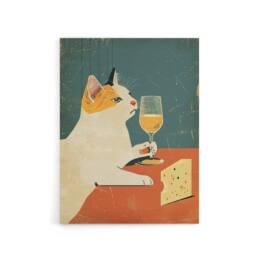 "Artery8 Cat Drinking Wine With Cheese Canvas Wall Art Print in Orange - Size: W18"" x H24""" - thumbnail 1