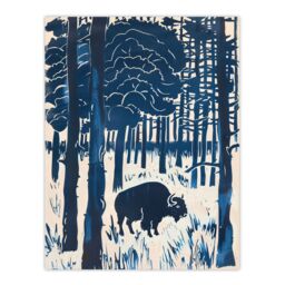 "Artery8 Bison Grazing in Forest Blue Landscape Painting Wall Art Print - Size: W12"" x H16""" - thumbnail 1
