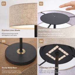 Kairui Lighting LED Floor Lamp Dimmable with Linen Shade H150cm Warm in Black - thumbnail 4