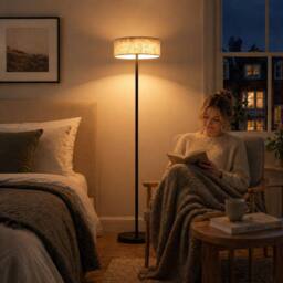 Kairui Lighting LED Floor Lamp Dimmable with Linen Shade H150cm Warm in Black - thumbnail 5