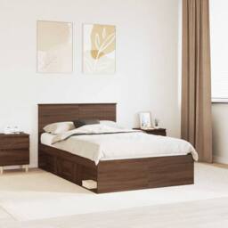 Berkfield Home Bed Frame with Headboard Brown Oak 120 x 200 cm Solid Pine Wood - thumbnail 1