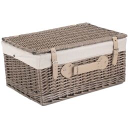 Red Hamper Wicker 51cm Antique Wash Picnic Basket with Cotton Lining in Light Stone - thumbnail 2