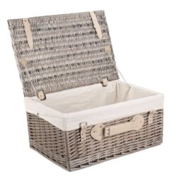 Red Hamper Wicker 51cm Antique Wash Picnic Basket with Cotton Lining in Light Stone