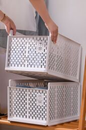 Living and Home Plastic Stackable Drawer Clothes Storage Basket Organiser Wardrobe Box in Off-White - thumbnail 2