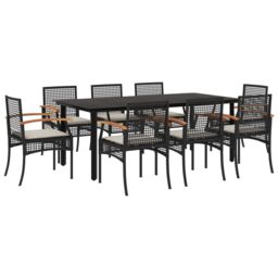 Berkfield Home 9 Piece Garden Dining Set with Cushions Black Poly Rattan - thumbnail 2