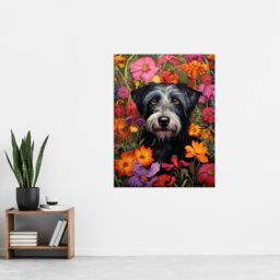 Artery8 Black Terrier Dog In Bold Vibrant Spring Meadow Flowers William Morris Style Pattern Artwork Norfolk Extra Large XL Unframed Wall Art Poster - thumbnail 4