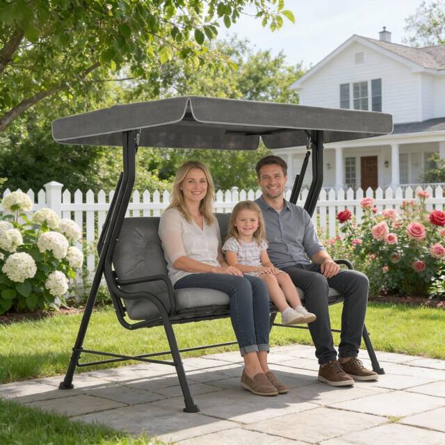 OUTSUNNY 3-Seater Garden Swing Seat, Outdoor Swing Chair with Canopy, Grey in Light Grey - Size: 3 Seater - image 1