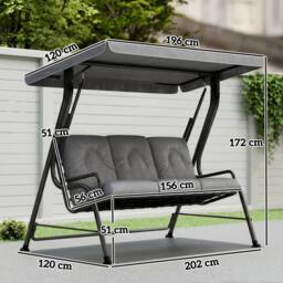 OUTSUNNY 3-Seater Garden Swing Seat, Outdoor Swing Chair with Canopy, Grey in Light Grey - Size: 3 Seater - thumbnail 3