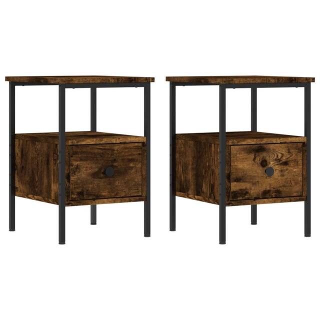 Berkfield Home Bedside Cabinets 2 pcs Smoked Oak 34x36x50 cm Engineered Wood in Brown - Size: 34 x 36 x 50 cm - image 1