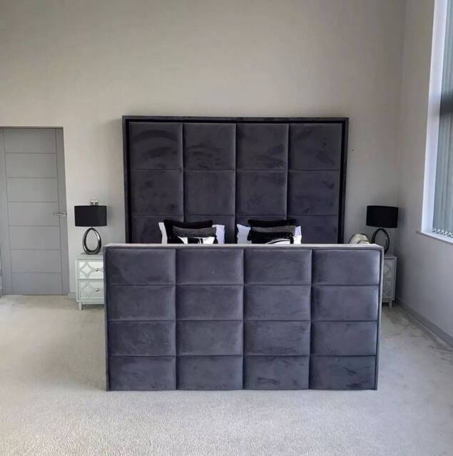 Stratus Interiors Cubed Luxury TV Bed Frame with Hidden Storage - Grey - Size: King - image 1