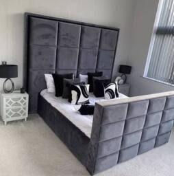 Stratus Interiors Cubed Luxury TV Bed Frame with Hidden Storage - Grey - Size: King - thumbnail 2