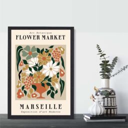 ARTZE Marseille Beige & Green Flower Market Exhibition Framed Print SIZE: A4 with Black Frame - Size: A2 - thumbnail 2