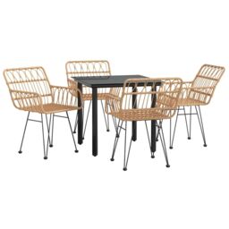 Berkfield Home 5 Piece Garden Dining Set Poly Rattan in Brown - thumbnail 3