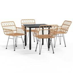 Berkfield Home 5 Piece Garden Dining Set Poly Rattan in Brown - thumbnail 2
