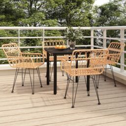 Berkfield Home 5 Piece Garden Dining Set Poly Rattan in Brown - thumbnail 1