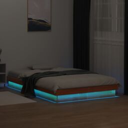 Berkfield Home LED Bed Frame without Mattress Wax Brown 135x190 cm Double Solid Wood - thumbnail 1