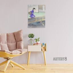 "Artery8 Orchid Broken Plant Pot & Cat Canvas Wall Art Print Ogata Gekko in Purple - Size: W18"" x H24""" - thumbnail 3