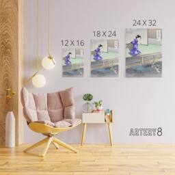 "Artery8 Orchid Broken Plant Pot & Cat Canvas Wall Art Print Ogata Gekko in Purple - Size: W18"" x H24""" - thumbnail 4
