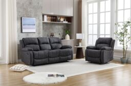 FURNITURE ONE Recliner Sofa Set, Leathaire Fabric Manual Recliner Sofa Suite - 3+1 Seater Set in Dark Grey - Size: 1 Pack - thumbnail 1