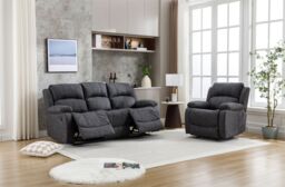 FURNITURE ONE Recliner Sofa Set, Leathaire Fabric Manual Recliner Sofa Suite - 3+1 Seater Set in Dark Grey - Size: 1 Pack - thumbnail 3