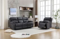 FURNITURE ONE Recliner Sofa Set, Leathaire Fabric Manual Recliner Sofa Suite - 3+1 Seater Set in Dark Grey - Size: 1 Pack - thumbnail 4