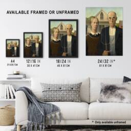 "Artery8 American Gothic Farmers Portrait Grant Wood Framed Wall Art Print - Size: W12"" x H16""" - thumbnail 3