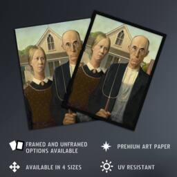 "Artery8 American Gothic Farmers Portrait Grant Wood Framed Wall Art Print - Size: W12"" x H16""" - thumbnail 2