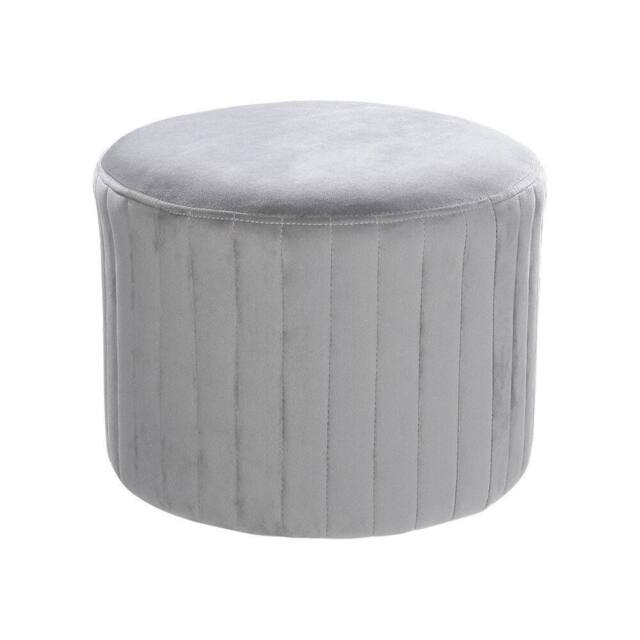 KORVIXA Round Velvet Ottoman Footstool in Grey - Size: 0.6m2 - image 1