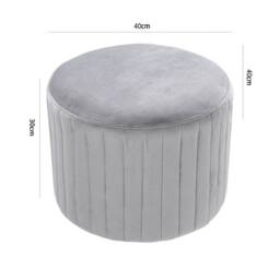 KORVIXA Round Velvet Ottoman Footstool in Grey - Size: 0.6m2 - thumbnail 2