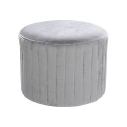 KORVIXA Round Velvet Ottoman Footstool in Grey - Size: 0.6m2 - thumbnail 1