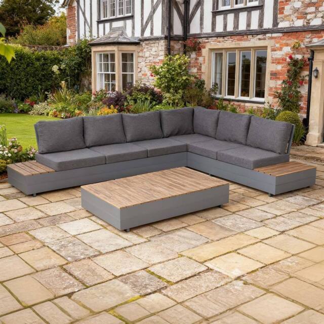 Furnishings For Less UK 6 Seater Aluminium Garden Corner Sofa Set with Coffee Table in Grey - image 1
