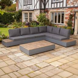 Furnishings For Less UK 6 Seater Aluminium Garden Corner Sofa Set with Coffee Table in Grey - thumbnail 1