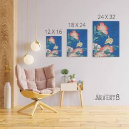 "Artery8 Canary & Peony Flowers Canvas Wall Art Print Katsushika Hokusai in Blue - Size: W18"" x H24""" - thumbnail 4