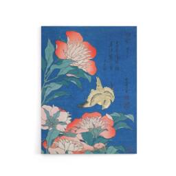 "Artery8 Canary & Peony Flowers Canvas Wall Art Print Katsushika Hokusai in Blue - Size: W18"" x H24""" - thumbnail 1