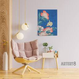 "Artery8 Canary & Peony Flowers Canvas Wall Art Print Katsushika Hokusai in Blue - Size: W18"" x H24""" - thumbnail 3